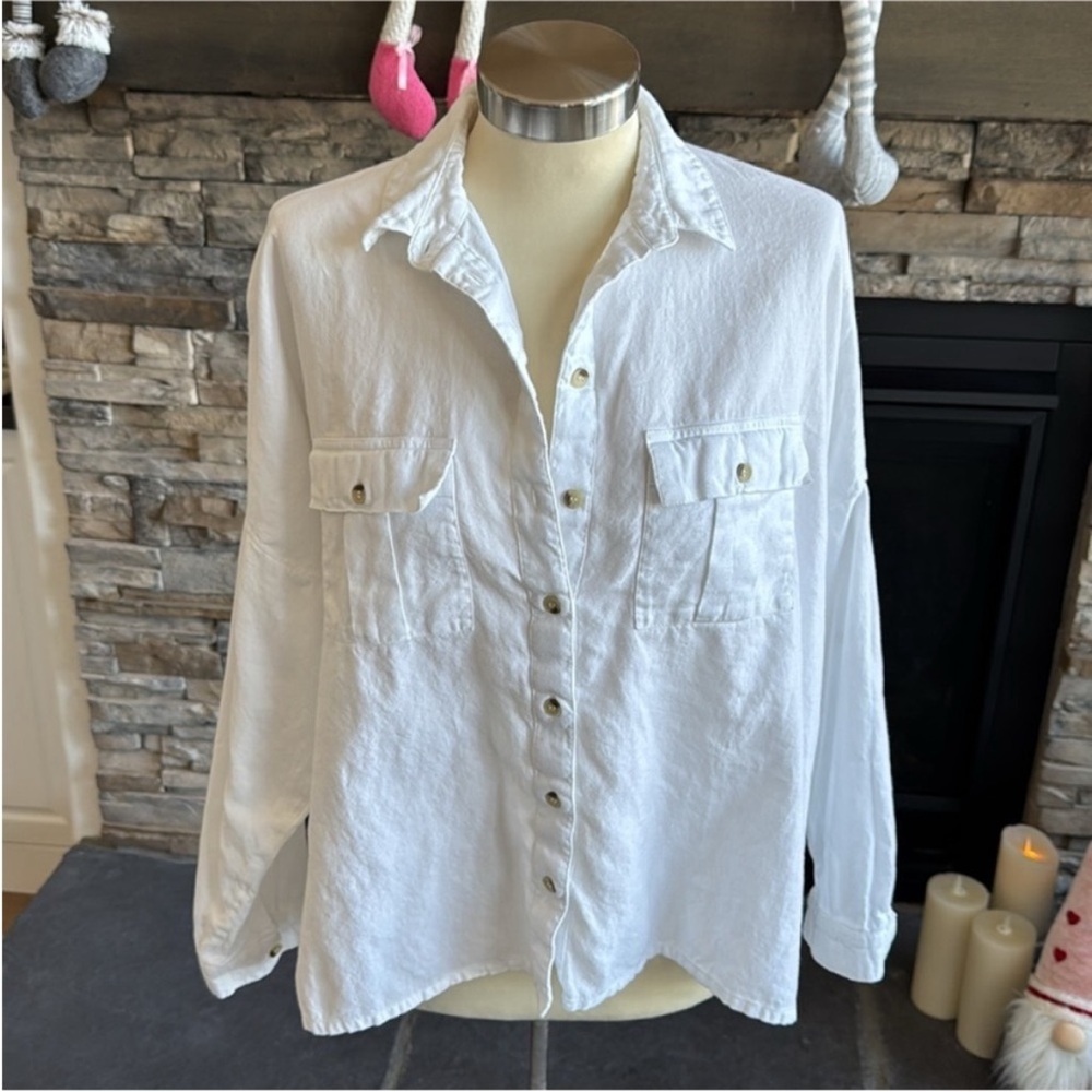 Topshop White Boxy Button Down Shirt with Notched Collar - Picture 10 of 13